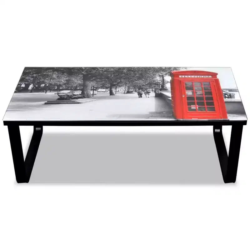 Table basse Table d'appoint Table de salon avec plateau en verre imprimé Piano