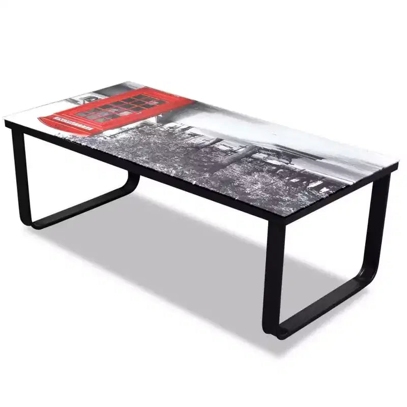 Table basse Table d'appoint Table de salon avec plateau en verre imprimé Piano