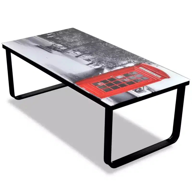 Table basse Table d'appoint Table de salon avec plateau en verre imprimé Piano
