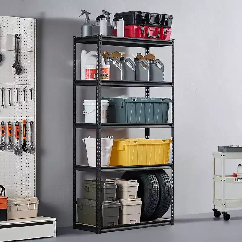 Étagères de rangement, 907 kg, étagères de rangement de garage à 5 niveaux, étagères métalliques réglables 40,6P x 91,4L x 181,4H pour étagères de garage, support utilitaire, noir