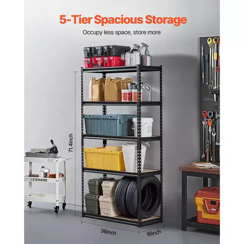 Étagères de rangement, 907 kg, étagères de rangement de garage à 5 niveaux, étagères métalliques réglables 40,6P x 91,4L x 181,4H pour étagères de garage, support utilitaire, noir