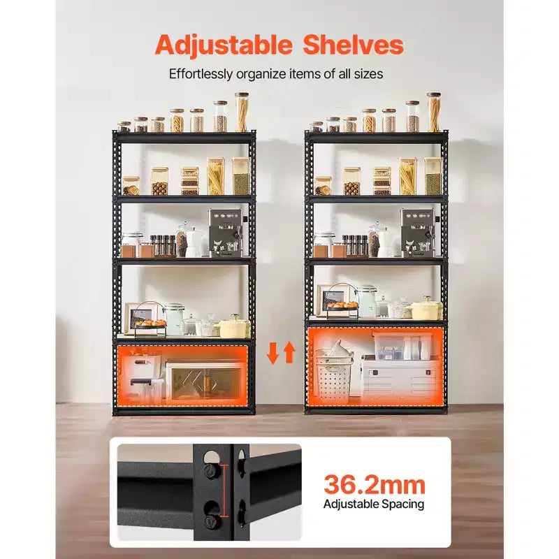 Étagères de rangement, 907 kg, étagères de rangement de garage à 5 niveaux, étagères métalliques réglables 40,6P x 91,4L x 181,4H pour étagères de garage, support utilitaire, noir