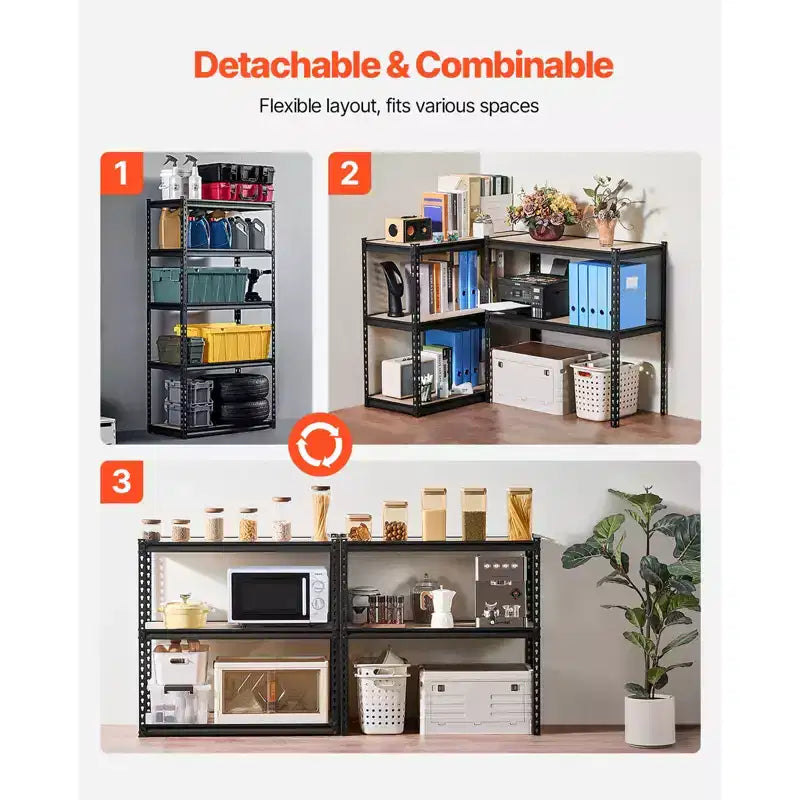 Étagères de rangement, 907 kg, étagères de rangement de garage à 5 niveaux, étagères métalliques réglables 40,6P x 91,4L x 181,4H pour étagères de garage, support utilitaire, noir