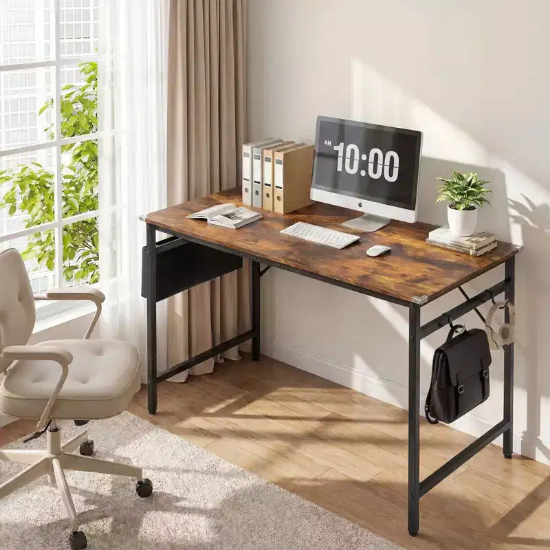 Karl Home 47.2 Computer Desk for Home Office - Study Writing Desk with Storage, Side Hooks & Adjustable Feet