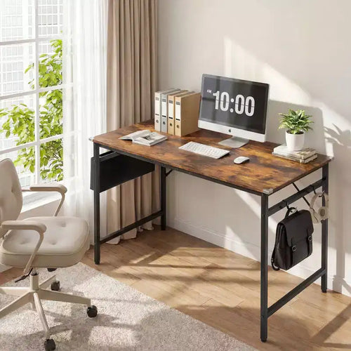 Karl Home 47.2 Computer Desk for Home Office - Study Writing Desk with Storage, Side Hooks & Adjustable Feet