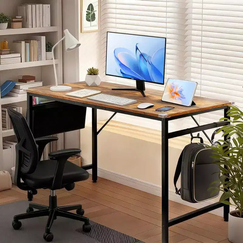 47.2 Bureau pour Télétravail - Table d'Étude avec Rangement, Crochets Latéraux et Pieds Réglables