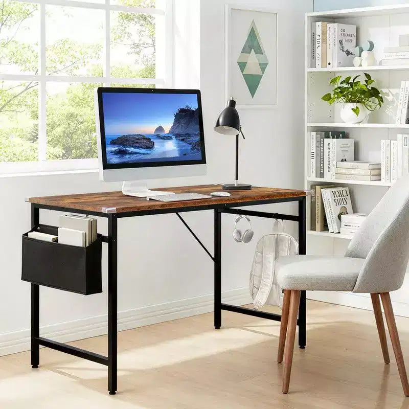 47.2 Bureau pour Télétravail - Table d'Étude avec Rangement, Crochets Latéraux et Pieds Réglables