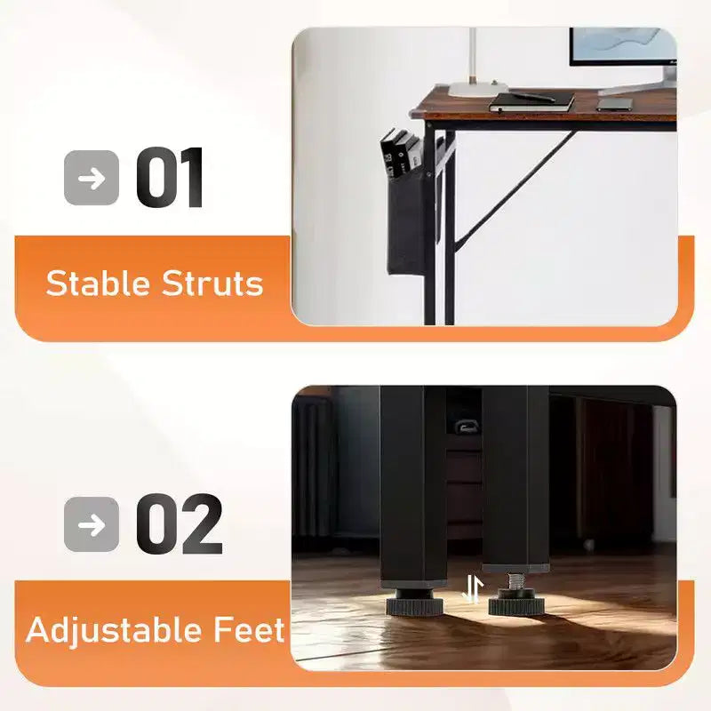 47.2 Bureau pour Télétravail - Table d'Étude avec Rangement, Crochets Latéraux et Pieds Réglables