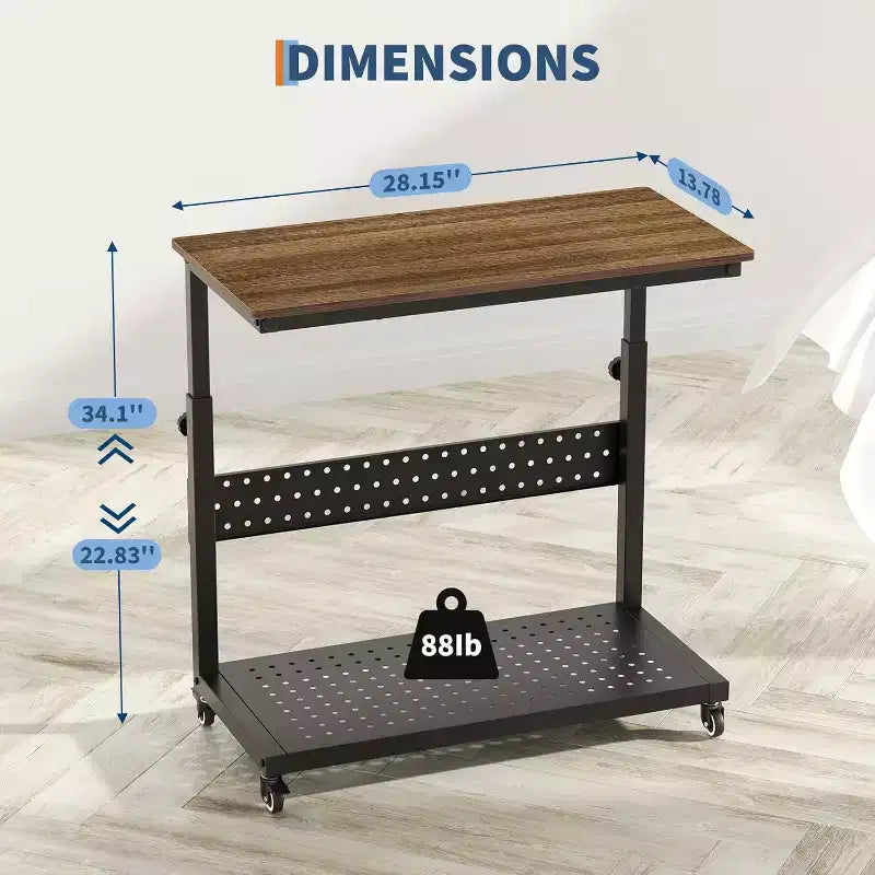 Support de tour d'ordinateur réglable avec roues, Support CPU roulant à 2 niveaux avec rangement de câbles, 11 niveaux de hauteur, Marron rustique