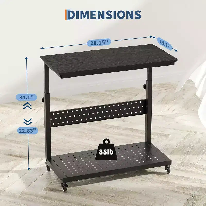 Support de tour d'ordinateur réglable avec roues, Support CPU roulant à 2 niveaux avec rangement de câbles, 11 niveaux de hauteur, Marron rustique