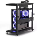 Adjustable Computer Tower Stand with Wheels, 2-Tier Rolling CPU Stand with Cable Storage, 11-Level Height, Rustic Brown