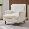 Etokfoks vintage upholstered linen armchair cream solid wood legs rolled arms thick cushion accent chair for living room bedroom
