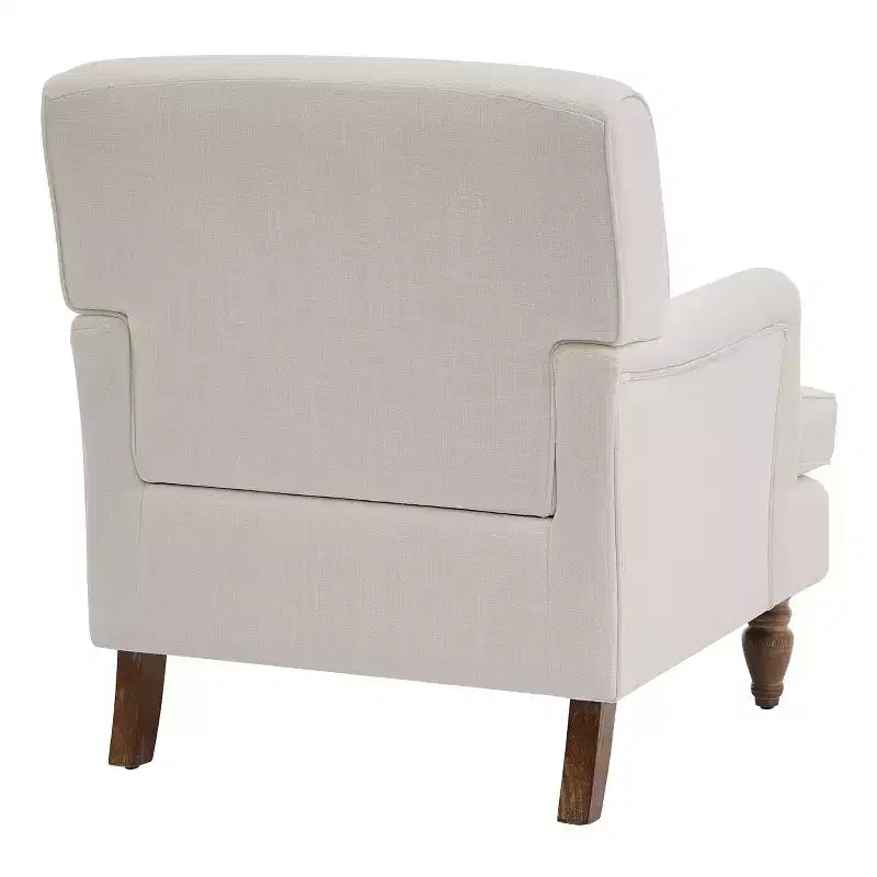 Fauteuil vintage en lin rembourré, crème, pieds en bois massif, accoudoirs roulés, coussin épais, fauteuil d'appoint pour salon chambre