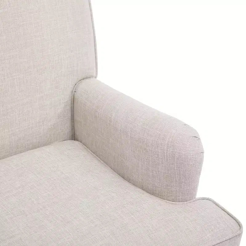 Fauteuil vintage en lin rembourré, crème, pieds en bois massif, accoudoirs roulés, coussin épais, fauteuil d'appoint pour salon chambre