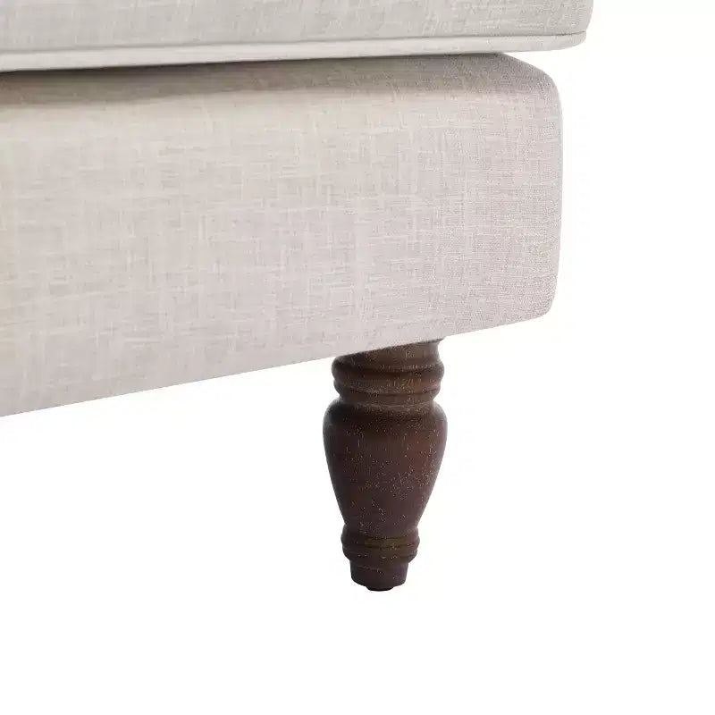 Fauteuil vintage en lin rembourré, crème, pieds en bois massif, accoudoirs roulés, coussin épais, fauteuil d'appoint pour salon chambre