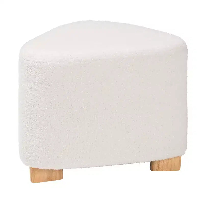 Ottoman Brielle moderne et contemporain en tissu bouclé ivoire et bois de finition marron naturel