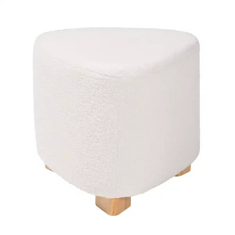 Ottoman Brielle moderne et contemporain en tissu bouclé ivoire et bois de finition marron naturel
