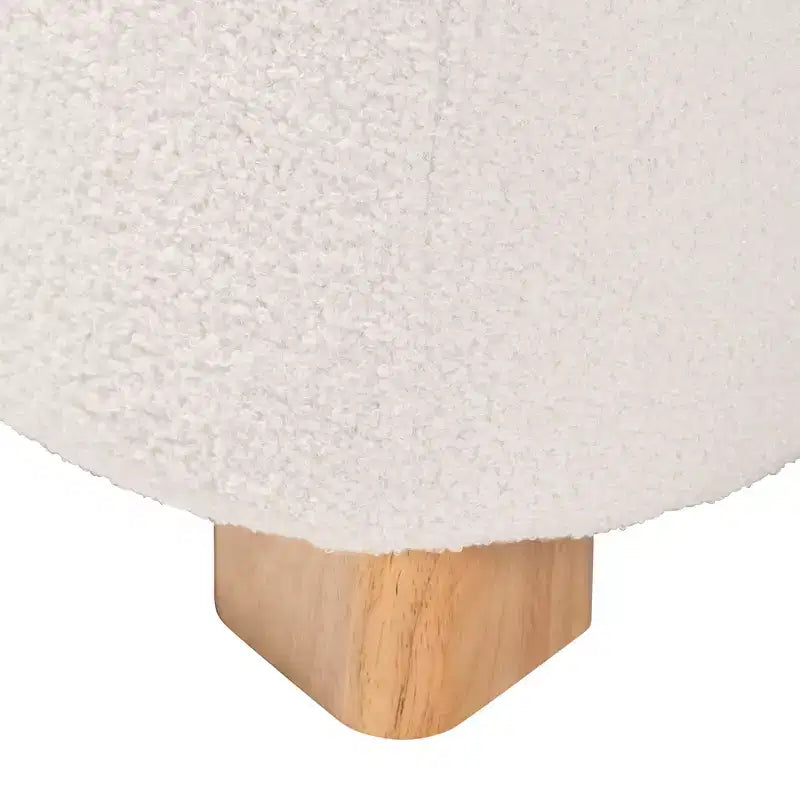 Ottoman Brielle moderne et contemporain en tissu bouclé ivoire et bois de finition marron naturel