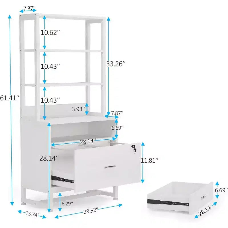 Meuble de rangement vertical à 2 tiroirs, Meuble d'appoint pour imprimante avec étagères de rangement ouvertes