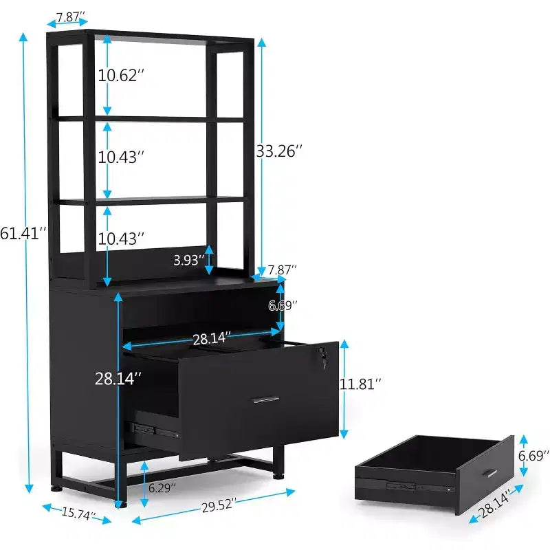 Meuble de rangement vertical à 2 tiroirs, Meuble d'appoint pour imprimante avec étagères de rangement ouvertes