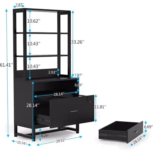 Meuble de rangement vertical à 2 tiroirs, Meuble d'appoint pour imprimante avec étagères de rangement ouvertes