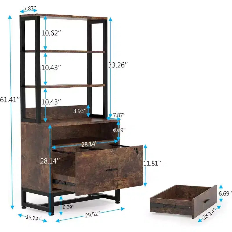 Meuble de rangement vertical à 2 tiroirs, Meuble d'appoint pour imprimante avec étagères de rangement ouvertes