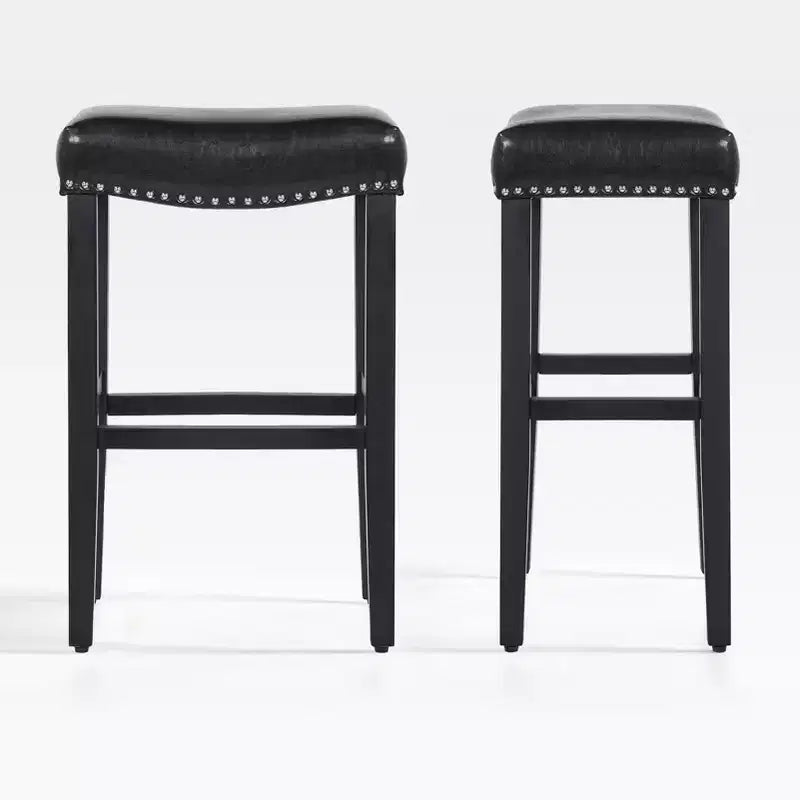 WestinTrends 29 Upholstered Saddle Seat Bar Stool (Set of 2), Black/Black