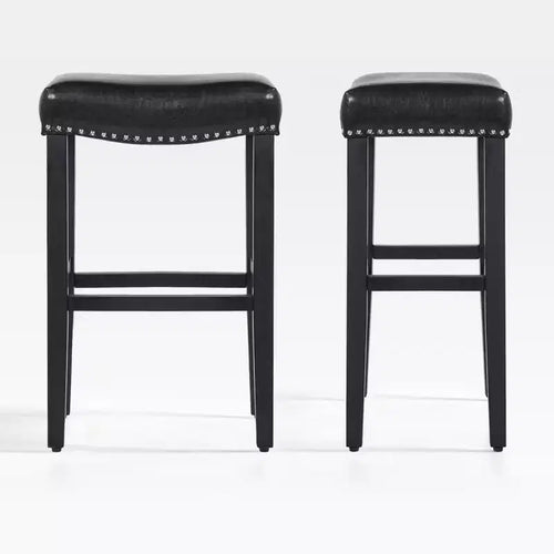 WestinTrends 29 Upholstered Saddle Seat Bar Stool (Set of 2), Black/Black