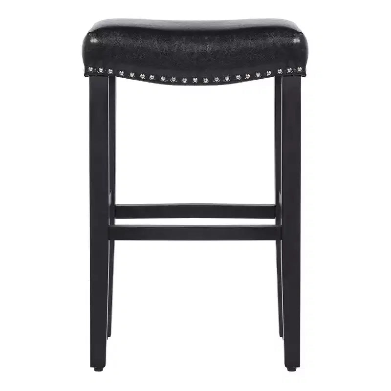 Tabouret de bar 29 po avec siège rembourré en selle (ensemble de 2), noir/noir