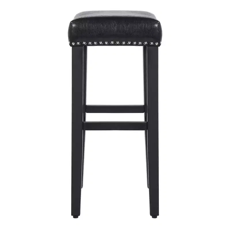 Tabouret de bar 29 po avec siège rembourré en selle (ensemble de 2), noir/noir