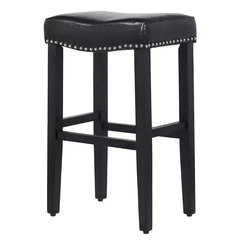 Tabouret de bar 29 po avec siège rembourré en selle (ensemble de 2), noir/noir